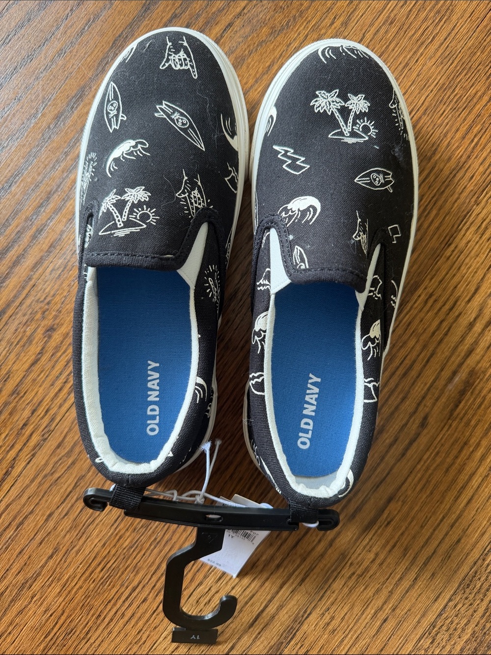 Old Navy Black Canvas Kids' Slip-On Sneakers with White Surf Print